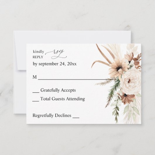 Rustige Neutrale Boho Floral no Meal RSVP 2 Kaartje (Voorkant)