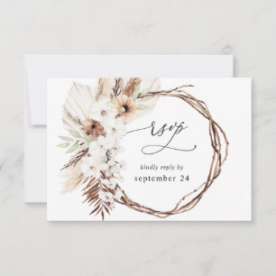 Rustige Neutrale Boho Floral w Meal RSVP 3 Kaartje