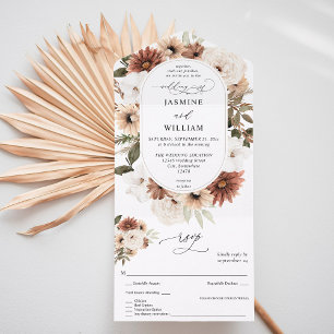 Rustige neutrale Boho Floral Wedding All In One Uitnodiging