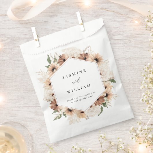 Rustige Neutrale Boho Floral Wedding Favor Bag Bedankzakje (Geknipt)