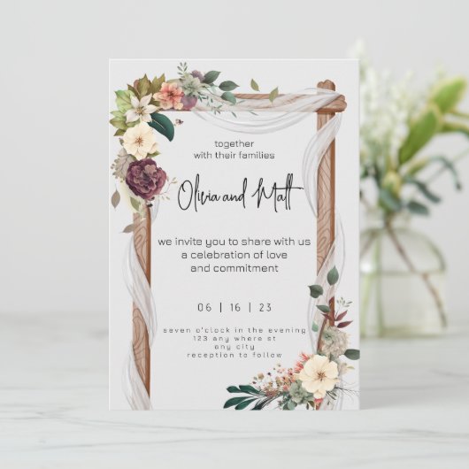 Rustige neutrale Boho Floral Wedding Invitation Ru Save The Date (Staand voorkant)