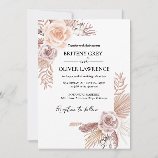 Rustige neutrale Boho Floral Wedding Kaart (Voorkant)