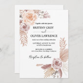Rustige neutrale Boho Floral Wedding Kaart (Voorkant / Achterkant)