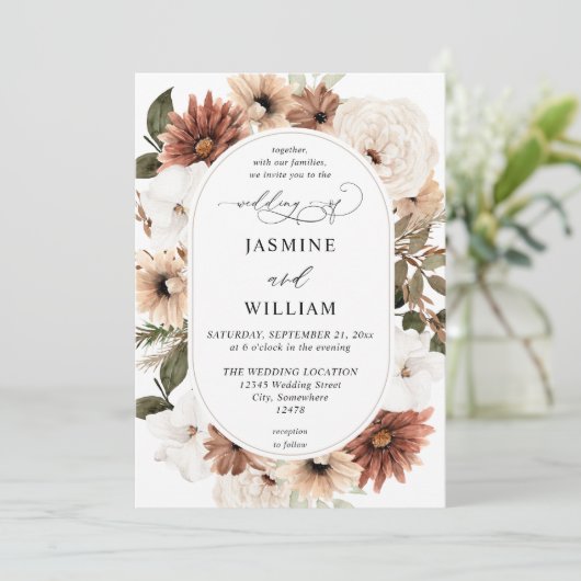 Rustige neutrale Boho Floral Wedding Kaart (Staand voorkant)