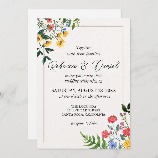 Rustige neutrale Boho Floral Wedding Kaart (Voorkant / Achterkant)