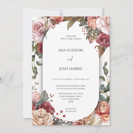 Rustige neutrale Boho Floral Wedding Kaart (Voorkant)