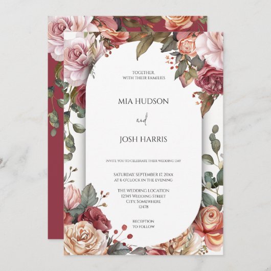 Rustige neutrale Boho Floral Wedding Kaart (Voorkant / Achterkant)