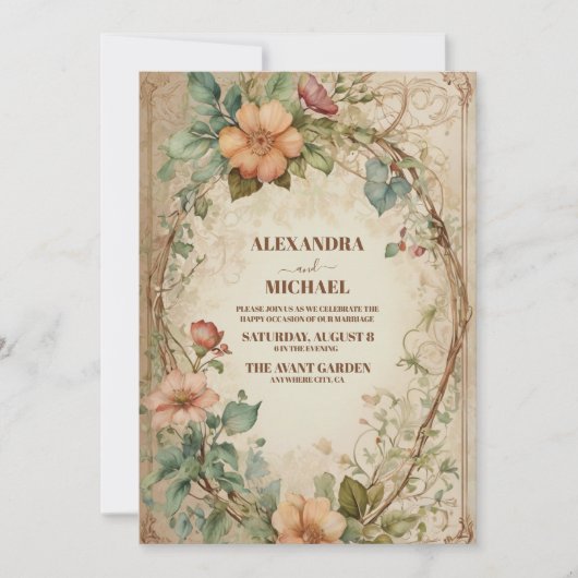 Rustige neutrale Boho Floral Wedding Kaart (Voorkant)