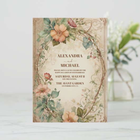 Rustige neutrale Boho Floral Wedding Kaart (Staand voorkant)