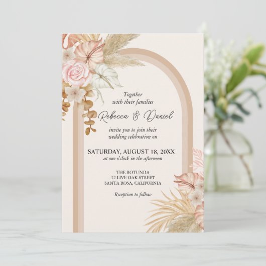 Rustige neutrale Boho Floral Wedding Kaart (Staand voorkant)