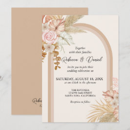 Rustige neutrale Boho Floral Wedding Kaart