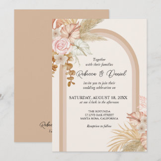 Rustige neutrale Boho Floral Wedding Kaart