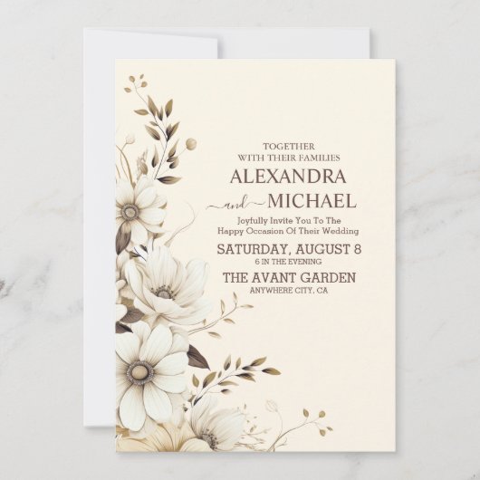 Rustige neutrale Boho Floral Wedding Kaart (Voorkant)