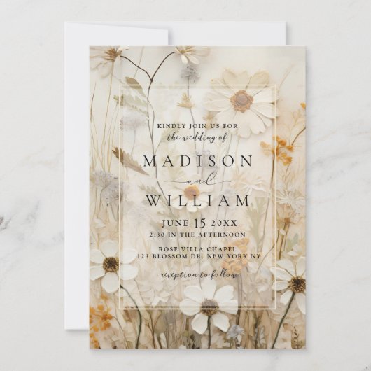 Rustige neutrale Boho Floral Wedding Kaart (Voorkant)