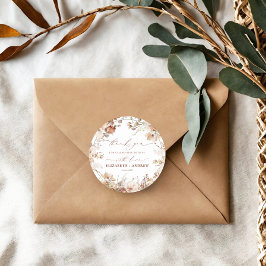 Rustige neutrale Boho Floral Wedding Ronde Sticker