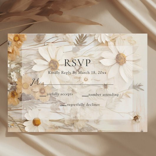 Rustige neutrale Boho Floral Wedding RSVP Kaartje