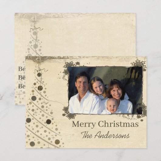 Rustige neutrale kleuren kerstboomfamilie Foto Feestdagenkaart (Voorkant / Achterkant)