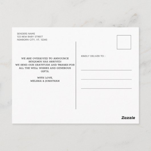 Rustige Nieuwe Baby Aangepaste 4 Foto Geboorteaank Briefkaart (Achterkant)