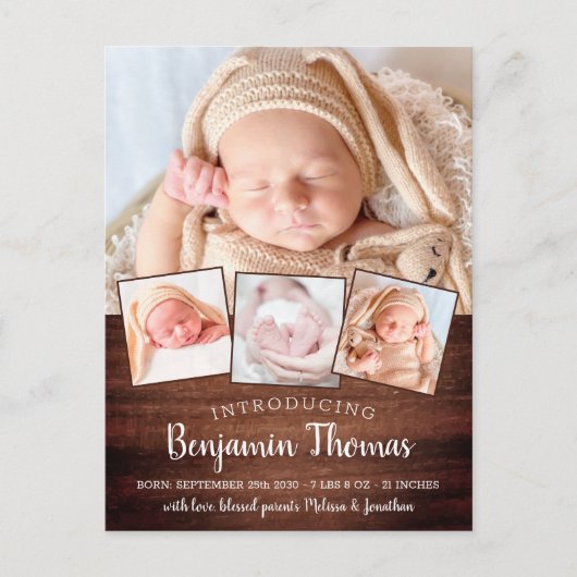 Rustige Nieuwe Baby Aangepaste 4 Foto Geboorteaank Briefkaart (Voorkant)