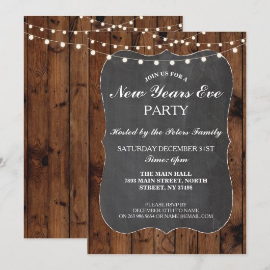 Rustige nieuwjaren Eve Wood & Chalk Invite Kaart (Voorkant / Achterkant)