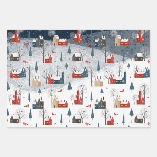 Rustige noordse rode vos in een sneeuwbergdorp inpakpapier vel (Voorkant)