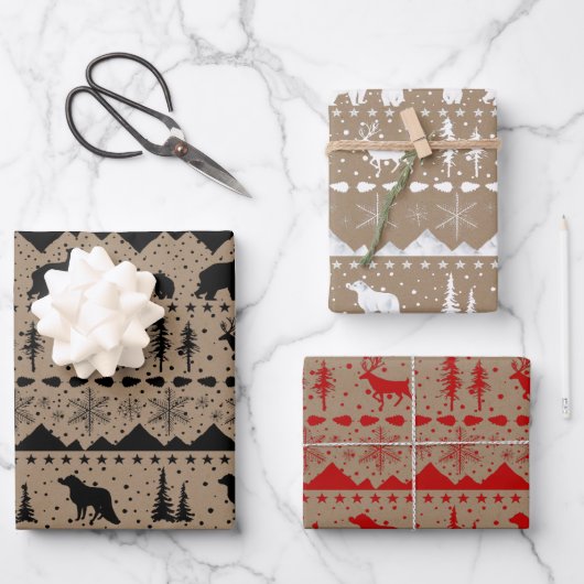 Rustige Noordse winterdieren gemengde kleuren Inpakpapier Vel (Voorkant)