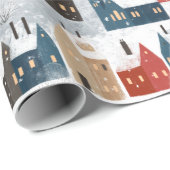 Rustige Nordic Snowy Winter Mountain Village Cadeaupapier (Rol Hoek)