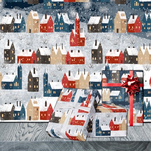 Rustige Nordic Snowy Winter Mountain Village Cadeaupapier