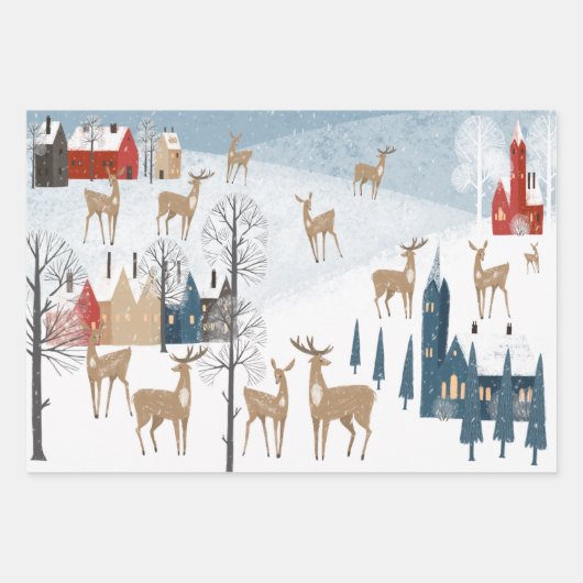 Rustige Nordic Winter Reindeer Mountain Inpakpapier Vel (Voorkant 3)