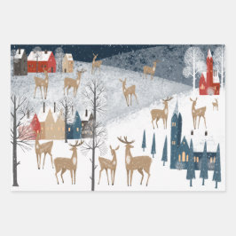 Rustige Nordic Winter Reindeer Mountain Inpakpapier Vel