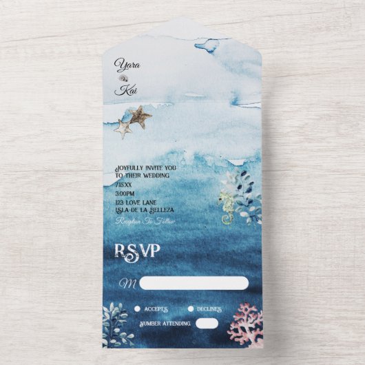 Rustige Oceaan Alle in één bruiloft uitgenodigd All In One Uitnodiging (Binnen)