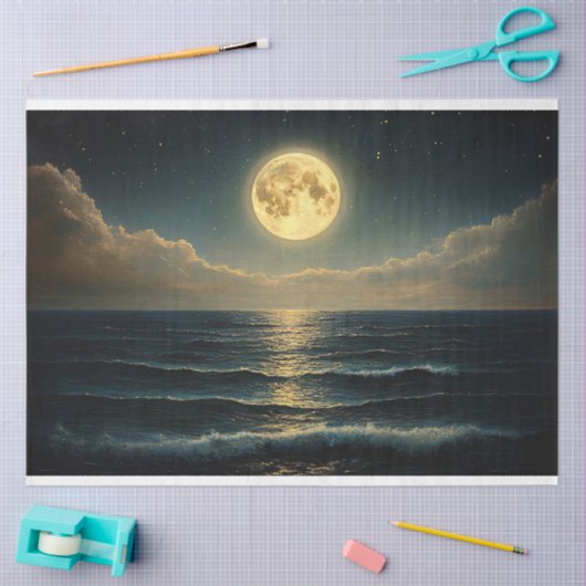 Rustige oceaan onder volle maanlicht ontkoppeling tissuepapier (Craft)