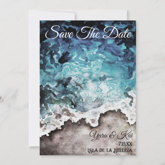 Rustige oceaan slaat de datum op save the date (Voorkant)