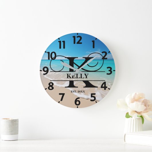 Rustige oceaan strand K monogram Grote Klok (Huis)