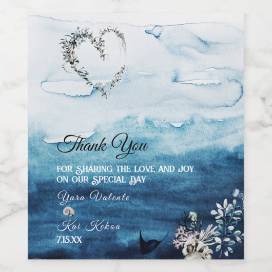 Rustige oceaanbruiloft Dank je wijnlabel Wijn Etiket (Enkel label)