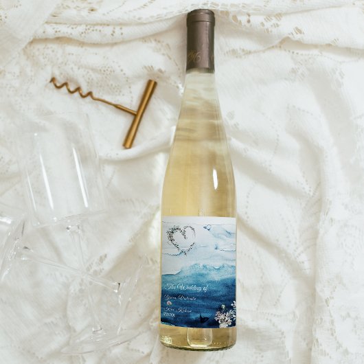 Rustige Ocean Wedding Wine Label Wijn Etiket