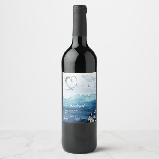 Rustige Ocean Wedding Wine Label Wijn Etiket (Voorkant)
