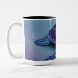 Rustige Oceanschildpad Kunst – Blauwe & Paarse Fan Tweekleurige Koffiemok