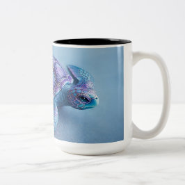 Rustige Oceanschildpad Kunst – Blauwe & Paarse Fan Tweekleurige Koffiemok