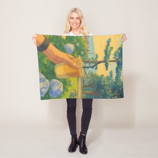 Rustige ochtend met ijskoffie in Blooming Gard Fleece Deken (In situ)