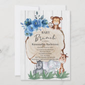 Rustige Oerwoud dieren Blush Floral Baby Brunch Kaart (Voorkant)