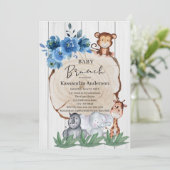 Rustige Oerwoud dieren Blush Floral Baby Brunch Kaart (Staand voorkant)