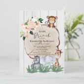 Rustige Oerwoud dieren Blush Floral Baby Brunch Kaart (Staand voorkant)