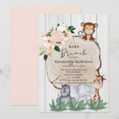 Rustige Oerwoud dieren Blush Floral Baby Brunch Kaart (Voorkant / Achterkant)