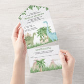 Rustige Oerwoud Waterverf Cute Dinosaur Baby showe All In One Uitnodiging (Afscheurbaar)