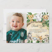 Rustige Oerwouden Rood Greenery Birthday Foto Bedankkaart (Voorkant)