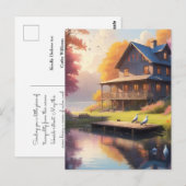 rustige oever van het meer | charmant houten huis briefkaart (Voorkant / Achterkant)