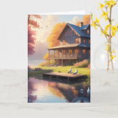 rustige oever van het meer | Charmante houten huis Kaart (Gele Bloem)