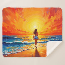 Rustige oeverwandeling zonsondergang oceaan helder sherpa deken