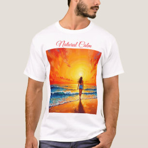 Rustige oeverwandeling zonsondergang oceaan helder t-shirt